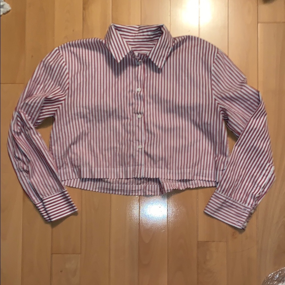 Striped Cropped Button-Up Shirt